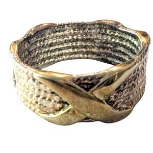 Vtg 925 Sterling Silver Gold Tone Mesh Style X Design Ring Band Ring Unisex 8.5